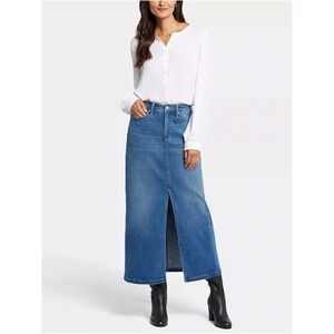 NYDJ High Rise Lift Tuck Denim Midi Skirt Center Front Slit Womens 6